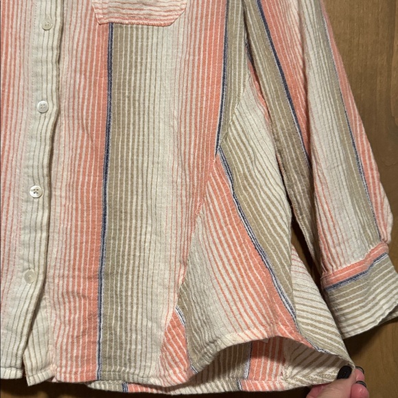 Liverpool Los Angeles Womens Blue Peach Tan Striped Collared Button Down Shirt S - Picture 4 of 8